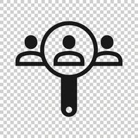 Search job vacancy icon in flat style. Loupe career vector illustration on white isolated background. Find people employer business concept.