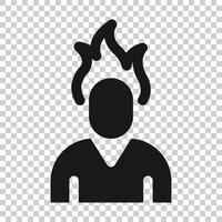 People with flame head icon in flat style. Stress expression vector illustration on white isolated background. Health problem business concept.