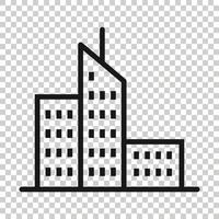 Building icon in flat style. Town skyscraper apartment vector illustration on white isolated background. City tower business concept.