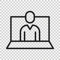 People with laptop computer icon in flat style. Pc user vector illustration on white isolated background. Office manager business concept.