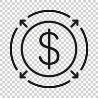 icono de ingresos de dinero en estilo plano. Ilustración de vector de moneda de dólar sobre fondo blanco aislado. concepto de negocio de estructura financiera.