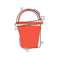 Bucket icon in comic style. Garbage pot cartoon vector illustration on white isolated background. Pail splash effect business concept.