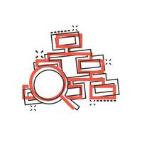 Hierarchy diagram icon in comic style. Structure search cartoon vector illustration on white isolated background. Organization workflow splash effect business concept.