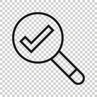 Check mark with magnifying glass icon in flat style. Loupe accept vector illustration on white isolated background. Search checklist business concept.