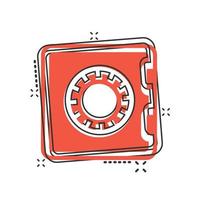 Safe money icon in comic style. Strongbox cartoon vector illustration on white isolated background. Finance security splash effect business concept.