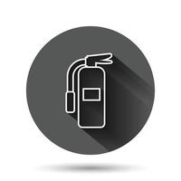 Extinguisher icon in flat style. Fire protection vector illustration on black round background with long shadow effect. Emergency circle button business concept.