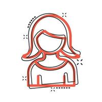 Woman face icon in comic style. People cartoon vector illustration on white background. Partnership splash effect business concept.