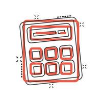 Calculator icon in comic style. Calculate cartoon vector illustration on white isolated background. Calculation splash effect business concept.