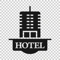 Hotel sign icon in flat style. Inn building vector illustration on white isolated background. Hostel room business concept.