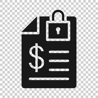 Financial statement icon in flat style. Document with lock vector illustration on white isolated background. Report business concept.