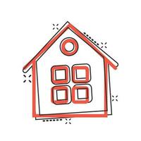 Building icon in comic style. Home cartoon vector illustration on white isolated background. House splash effect business concept.