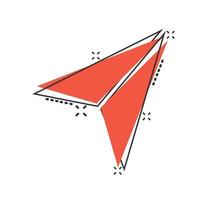 Paper plane icon in comic style. Sent message cartoon vector illustration on white isolated background. Air sms splash effect business concept.