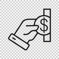 Remuneration icon in flat style. Money in hand vector illustration on white isolated background. Coin  payroll business concept.