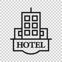 Hotel sign icon in flat style. Inn building vector illustration on white isolated background. Hostel room business concept.