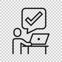 People with laptop computer icon in flat style. Pc user check mark vector illustration on white isolated background. Office manager business concept.