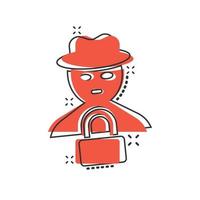 Fraud hacker icon in comic style. Spy cartoon vector illustration on isolated background. Cyber defend splash effect business concept.