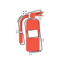 icono de extintor en estilo cómico. ilustración vectorial de dibujos animados de protección contra incendios sobre fondo blanco aislado. concepto de negocio de efecto de salpicadura de emergencia. vector