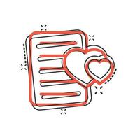 Wishlist icon in comic style. Like document cartoon vector illustration on white isolated background. Favorite list splash effect business concept.