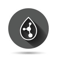 Acid molecule icon in flat style. Dna vector illustration on black round background with long shadow effect. Amino model circle button business concept.