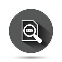 Risk level icon in flat style. Result vector illustration on black round background with long shadow effect. Assessment circle button business concept.