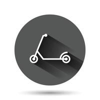 icono de scooter eléctrico en estilo plano. ilustración de vector de bicicleta sobre fondo redondo negro con efecto de sombra larga. concepto de negocio de botón de círculo de transporte.