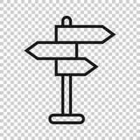 Crossroad signpost icon in flat style. Road direction vector illustration on white isolated background. Roadsign business concept.