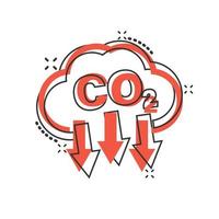 Co2 icon in comic style. Emission cartoon vector illustration on white isolated background. Gas reduction splash effect business concept.