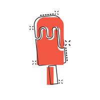 icono de helado en estilo cómico. ilustración de vector de dibujos animados de sundae sobre fondo blanco aislado. concepto de negocio de efecto de salpicadura de postre de sorbete.