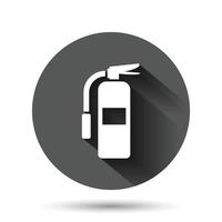 Extinguisher icon in flat style. Fire protection vector illustration on black round background with long shadow effect. Emergency circle button business concept.