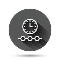 Timeline icon in flat style. Progress vector illustration on black round background with long shadow effect. Diagram circle button business concept.