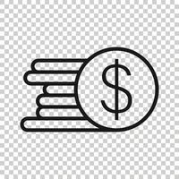 Coins stack icon in flat style. Dollar coin vector illustration on white isolated background. Money stacked business concept.