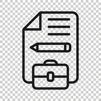 Document note with pen icon in flat style. Paper sheet pencil and briefcase vector illustration on white background. Notepad document business concept.