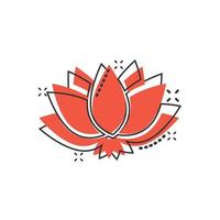 Lotus icon in comic style. Flower leaf cartoon vector illustration on white isolated background. Blossom plant splash effect business concept.