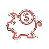 Money box icon in comic style. Pig container cartoon vector illustration on white isolated background. Piggy bank splash effect business concept.