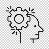 Human head with cogwheel icon in flat style. Technology progress vector illustration on white isolated background. Face and gear business concept.