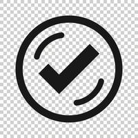 Check mark sign icon in flat style. Confirm button vector illustration on white isolated background. Accepted business concept.