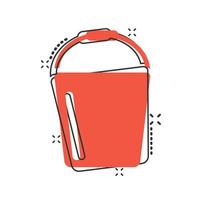 Bucket icon in comic style. Garbage pot cartoon vector illustration on white isolated background. Pail splash effect business concept.