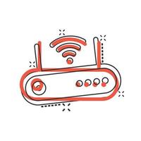 Wifi router icon in comic style. Broadband cartoon vector illustration on white isolated background. Internet connection splash effect business concept.