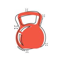 Kettlebell icon in comic style. Barbell sport equipment cartoon vector illustration on white isolated background. Dumbbell splash effect business concept.