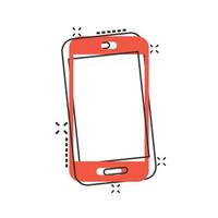 Smartphone blank screen icon in comic style. Mobile phone cartoon vector illustration on white isolated background. Telephone splash effect business concept.