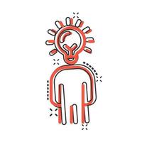 People with bulb icon in comic style. idea cartoon vector collection illustration on white isolated background. Brain mind splash effect business concept.