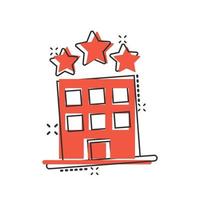 Building icon in comic style. Town skyscraper apartment cartoon vector illustration on white isolated background. City tower splash effect business concept.