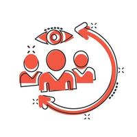 People surveillance icon in comic style. Search human cartoon vector illustration on white background. Partnership splash effect business concept.
