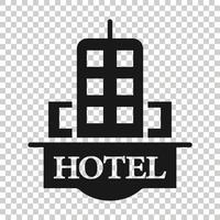 icono de signo de hotel en estilo plano. posada edificio ilustración vectorial sobre fondo blanco aislado. concepto de negocio de habitación de albergue. vector