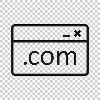 Website domain icon in flat style. Com internet address vector illustration on white isolated background. Server business concept.