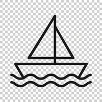 Tourism ship icon in flat style. Fishing boat vector illustration on white isolated background. Tanker destination business concept.