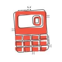 Calculator icon in comic style. Calculate cartoon vector illustration on white isolated background. Calculation splash effect business concept.