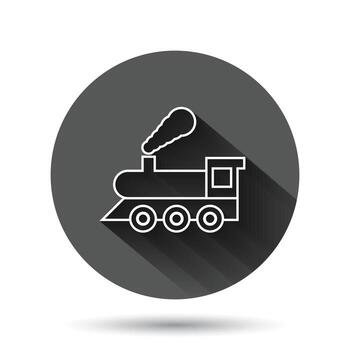 Metro icon in flat style. Train subway vector illustration on black round background with long shadow effect. Railroad cargo circle button business concept.