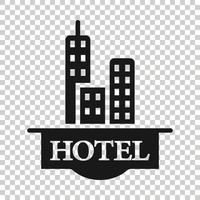 icono de signo de hotel en estilo plano. posada edificio ilustración vectorial sobre fondo blanco aislado. concepto de negocio de habitación de albergue. vector