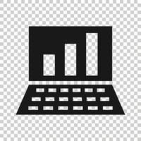 Laptop chart icon in flat style. SEO data vector illustration on white isolated background. Computer diagram business concept.